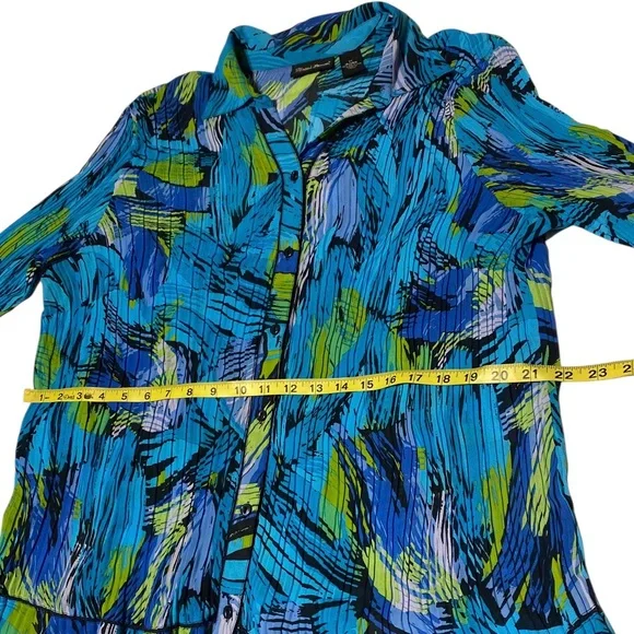 Maggie Barnes Button Up Top Women’s 1X 18/20 Accordion Pleat Bell Sleeve BoHo - Picture 7 of 16